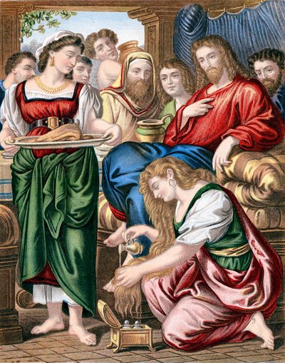 Maria Madalena ungindo os pés de Jesus, c1860 de Unbekannt