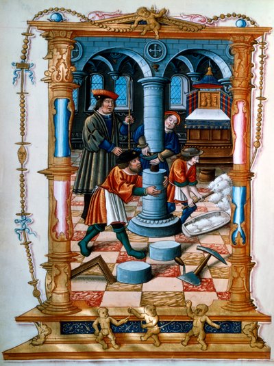 Pedreiros, construindo, um, pilar, em, um, igreja, c1525 de Unbekannt