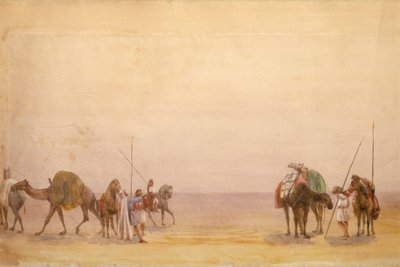 Homens com camelos e cavalos, parte do Panorama de Londres a Hong Kong de Unbekannt