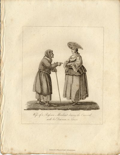 Mulher de comerciantes wuth enfermeira durante Fasching, 1833 de Unbekannt