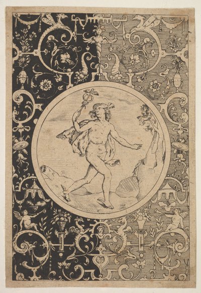 Mercúrio em uma Moldura Decorativa com Grotescos, ca. 1600-1630. de Unbekannt