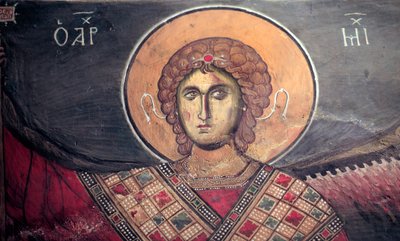 Mickael Archangel Afresco bizantino de Panagia tou Arakos Igreja do Século XII Chipre Igrejas pintadas Site da UNESCO Troodos, Chipre de Unbekannt