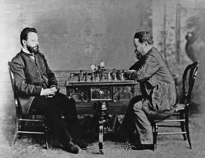Mikhail Chigorin 1850-1908 e William Steinitz 1836-1900 em Havana, 1880, 1880 de Unbekannt
