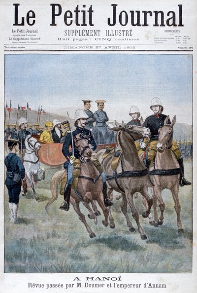 Revisão militar por Paul Doumer e o Imperador de Annam, Hanói, Indochina, 1902 de Unbekannt