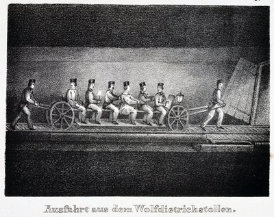 Mina de sal: transporte no túnel Wolfdietrich, Durrnberg, Áustria de Unbekannt