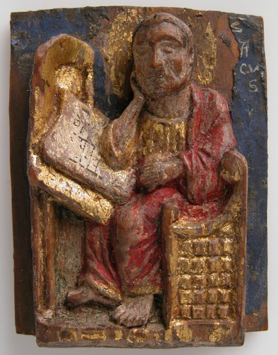Relevo em miniatura de São Marcos em sua mesa de escrita, ca. 1200-1225. de Unbekannt