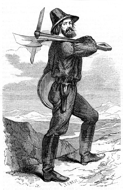 Garimpeiro de mineração nos campos de ouro da Califórnia, 1853 de Unbekannt