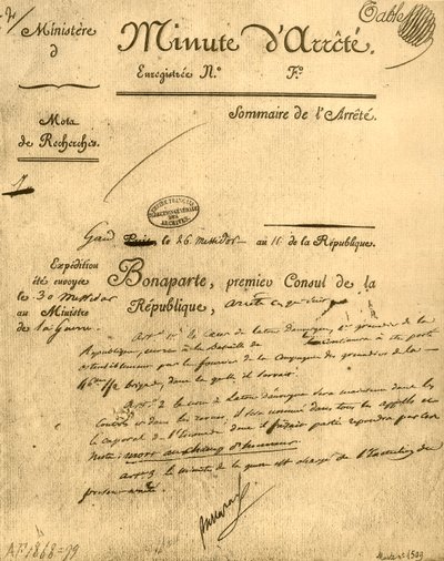 Ordem ministerial sobre La Tour d&39;Auvergne, 15 de julho de 1803, 1921. de Unbekannt