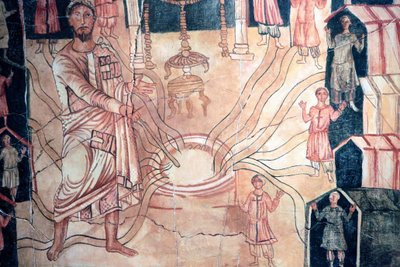 Moise au puits de Meriba - Pintura da Sinagoga Dura Europos. Século III CE. O Museu Judeu de Nova York. de Unbekannt