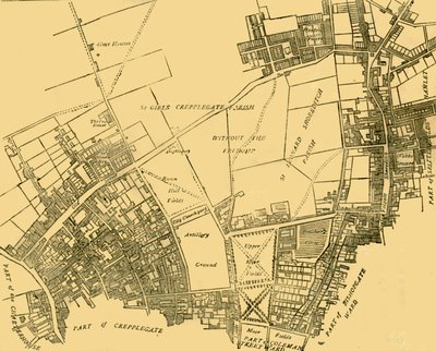 Moorfields e sua vizinhança De um mapa de cerca de 1720, c1872. de Unbekannt