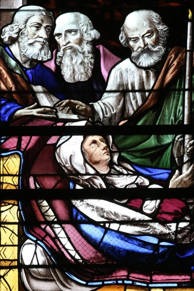 Catedral de Moulins. Janela de vidro manchado. Dormition of the Virgin Mary, 20160603, Moulins, Europa de Unbekannt