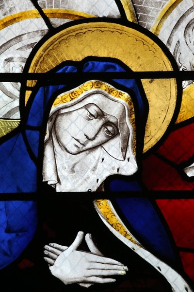 Catedral de Moulins. Janela de vidro manchado. Dor virgem, 20160603, Moulins, Europa de Unbekannt