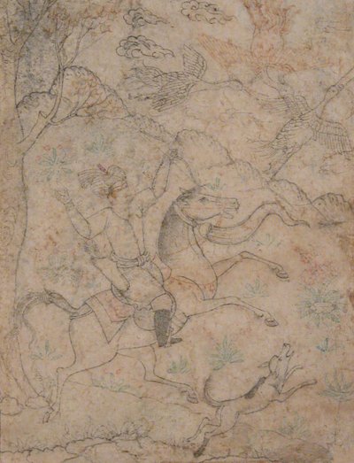 Caçador montado com cão perseguindo aves de caça, século XVI. de Unbekannt