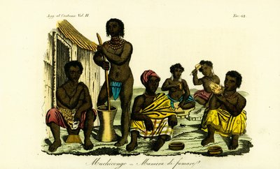 Muchicongo homens e muitas esposas fora de uma cabana, Angola de Unbekannt