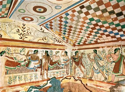 Pintura mural no túmulo dos leopardos Túmulo dos leopardos em Tarquinia, Itália, 1928. de Unbekannt