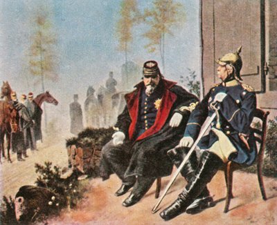 Napoleão III e Bismarck na casa de tecelões em Donchery, em 2 de setembro de 1870, 1936. de Unbekannt
