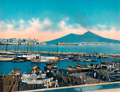 Nápoles - Mergellina con Vesuvio, Mergellina com o Vesúvio, c1900. de Unbekannt