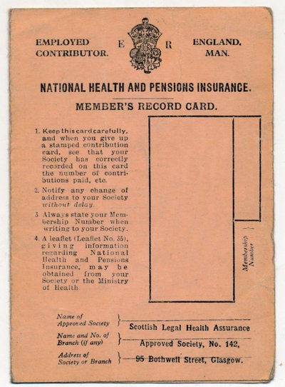 Cartão Nacional de Seguro de Saúde e Pensões: Cartão de Registro de Membro, c1930s de Unbekannt