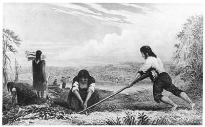 Nativos de Chiloe, Patagonia, usando um arado de peito, 1839 de Unbekannt