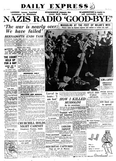 Rádio nazista Adeus, primeira página do Daily Express, 1 de maio de 1945 de Unbekannt