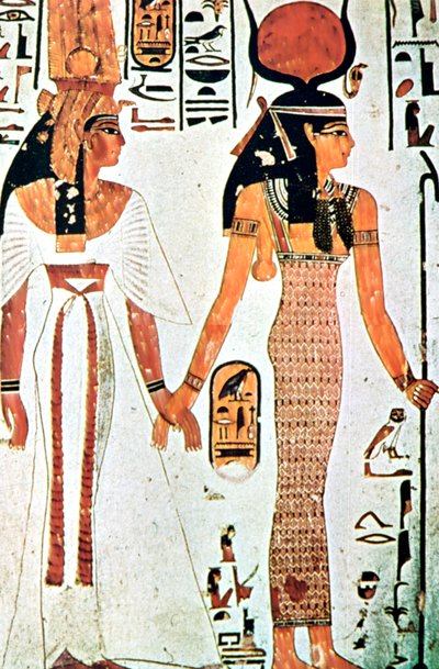 Nefertari e Ísis, pintura de parede egípcia antiga de uma tumba de Theban, século XIII aC de Unbekannt