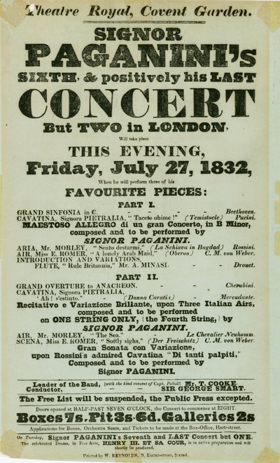 Niccolo Paganini - playbill de Unbekannt