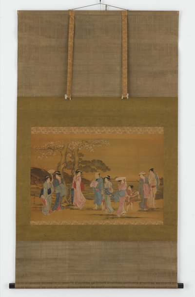Nove pessoas para ver as flores de cerejeira, período Edo, 1615-1868. de Unbekannt