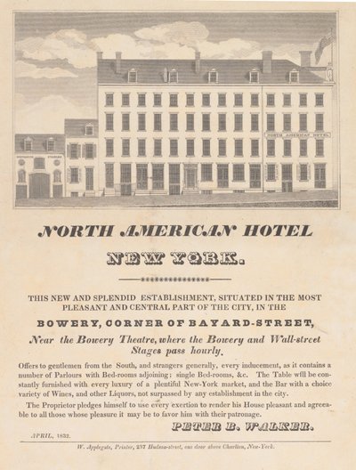 North American Hotel, Nova York, abril de 1832. de Unbekannt