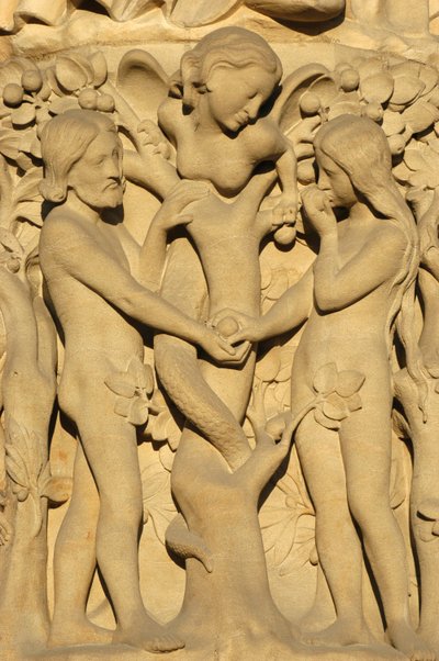 Escultura da catedral de Notre Dame de Paris : Adão e Eva, Paris, França de Unbekannt