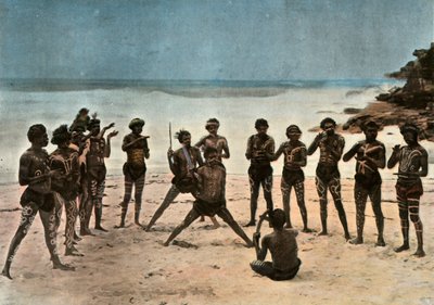 Nova Guiné. Dança Dos Barioles De Papuan, Papua Nova Guiné. Dança tribal do Papuan, 1900. de Unbekannt