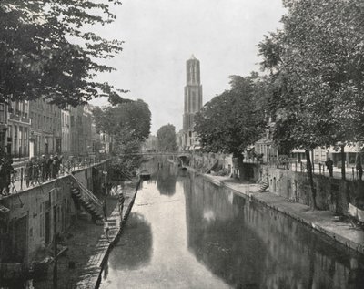 Canal velho e Dom Tower, Utrecht, Holanda, 1895. de Unbekannt