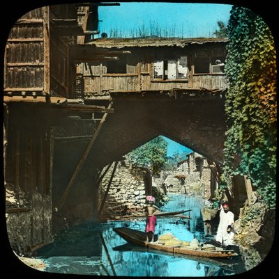 Ponte velha, Srinagar, Caxemira, Índia, final do século XIX ou início do século XX de Unbekannt