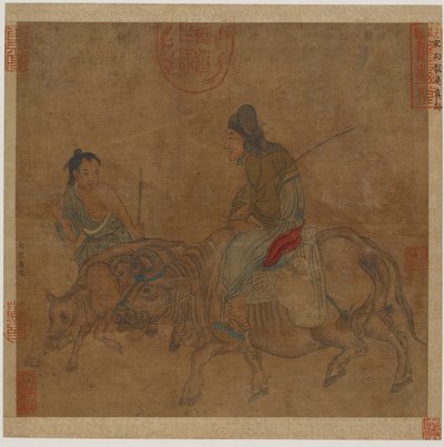 Velha em boi, com menino de rebanho e bezerro, Possivelmente dinastia Ming, 1368-1644. de Unbekannt