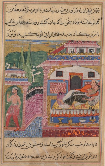 Página de Contos de um papagaio Tuti-nama: Oitava noite: A esposa enganadora convence ..., 1558-1560. de Unbekannt