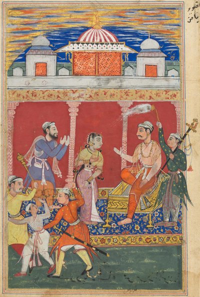 Página de Contos de um papagaio Tuti-nama: Oitava noite: A provação dos príncipes continua ..., c. 1560 de Unbekannt