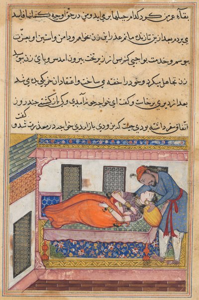 Página de Contos de um papagaio Tuti-nama: Quadragésima noite: marido Shahr-Arais ..., c. 1560 de Unbekannt