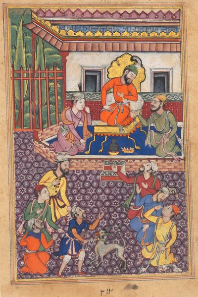 Página de Contos de um papagaio Tuti-nama: Quadragésima sexta noite: A corte do Raja de Ujjain, c. 1560 de Unbekannt