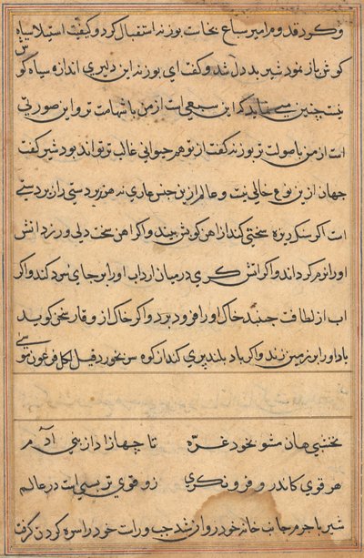 Página de Contos de um Papagaio Tuti-nama: página de texto, c. 1560. de Unbekannt