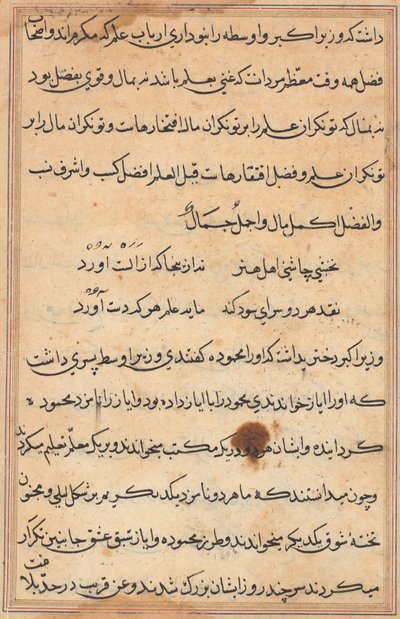 Página de Contos de um Papagaio Tuti-nama: página de texto, c. 1560. de Unbekannt