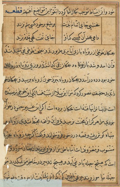 Página de Contos de um Papagaio Tuti-nama: página de texto, c. 1560. de Unbekannt