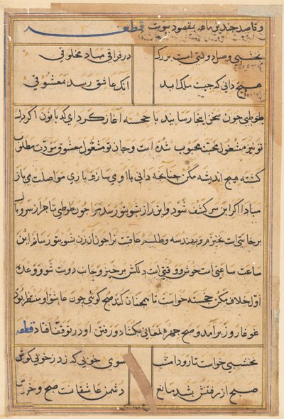 Página de Contos de um Papagaio Tuti-nama: página de texto, c. 1560. de Unbekannt