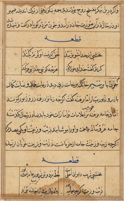 Página de Contos de um Papagaio Tuti-nama: página de texto, c. 1560. de Unbekannt