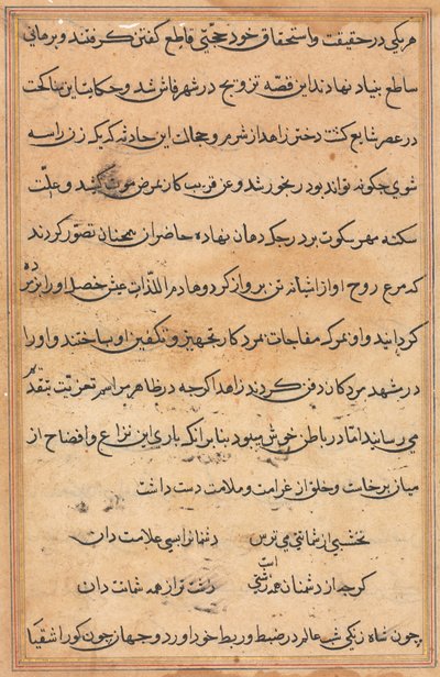 Página de Contos de um Papagaio Tuti-nama: página de texto, c. 1560. de Unbekannt