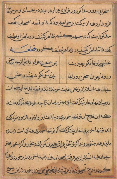 Página de Contos de um Papagaio Tuti-nama: página de texto, c. 1560. de Unbekannt