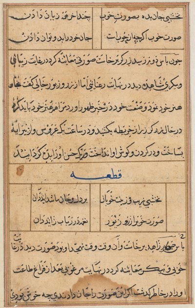 Página de Contos de um Papagaio Tuti-nama: página de texto, c. 1560. de Unbekannt