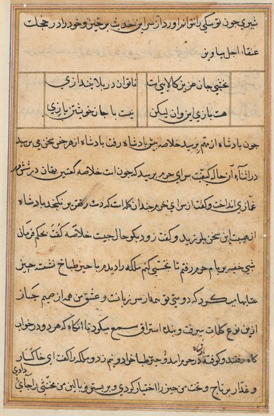 Página de Contos de um Papagaio Tuti-nama: página de texto, c. 1560. de Unbekannt