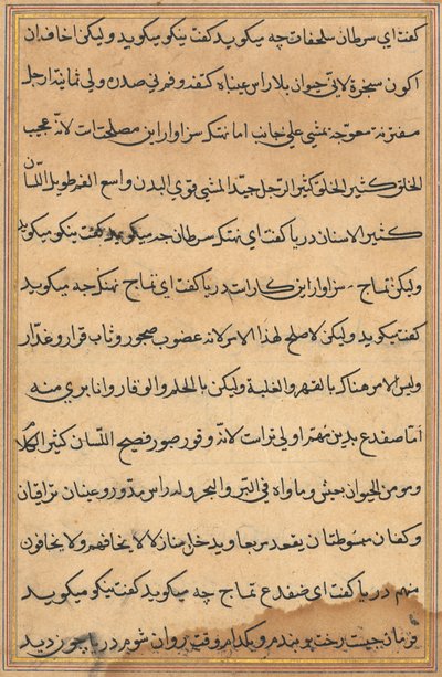 Página de Contos de um Papagaio Tuti-nama: página de texto, c. 1560. de Unbekannt