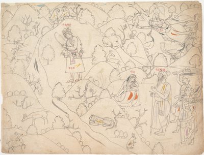 Página de uma História Dispersa do Ramayana de Rama, primeiro quarto do século XIX. de Unbekannt