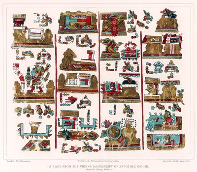 Página do manuscrito de Viena Nahua de origem zapoteca, México de Unbekannt