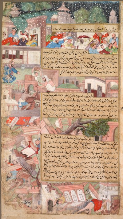 Página de desastres, da História dos Mil Tarikh-i Alfi [anos], c. 1595 de Unbekannt